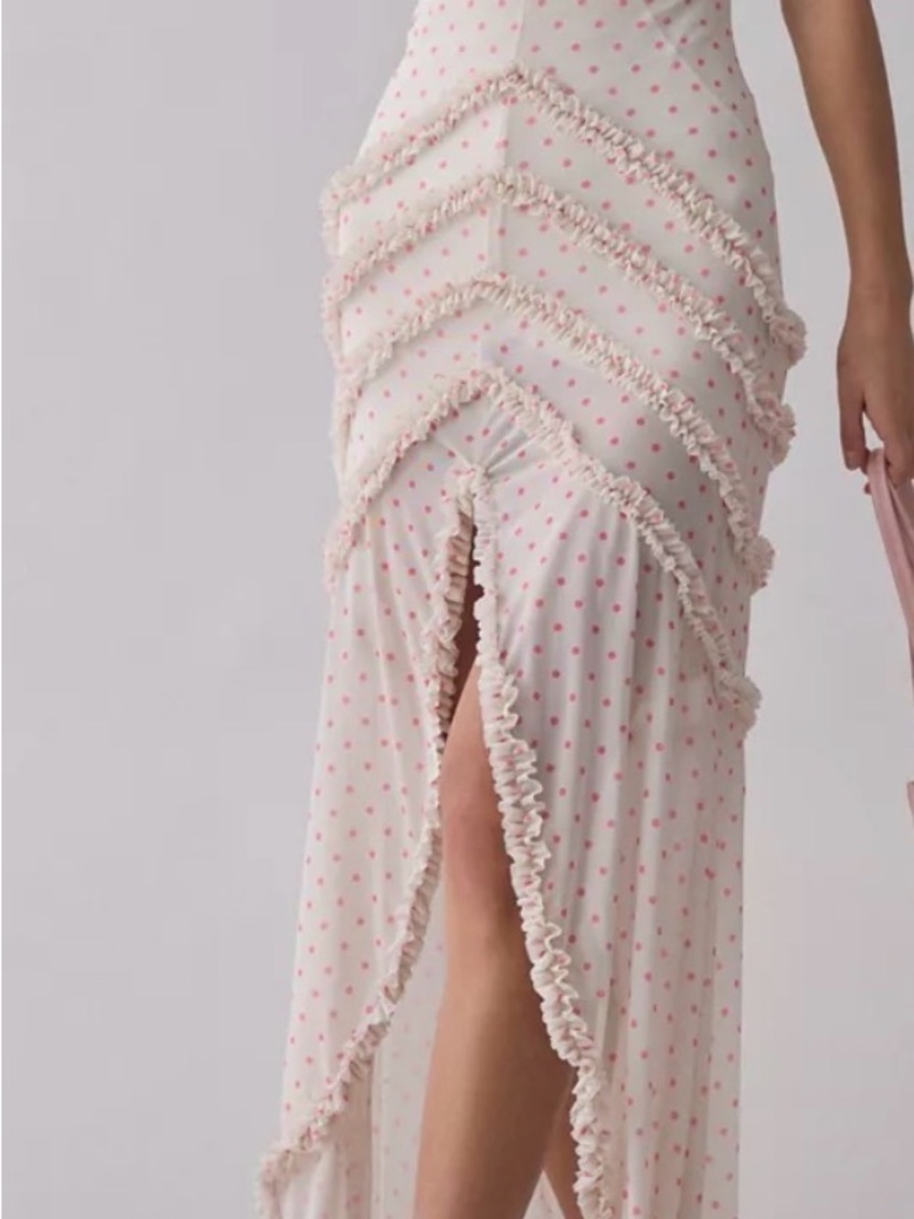 AFRM Landa Polka Dot Mesh Ruffle-Trim Maxi Dress S/P - Picture 10 of 10